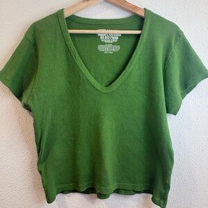 Big Bud Press - “Many Colors” Cropped Ribbed Tee in Green - Organic Cotton